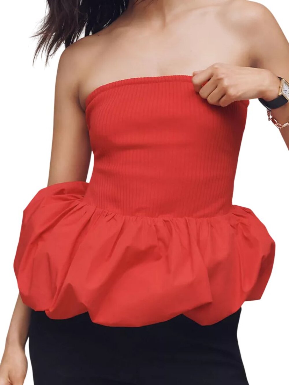 Maeve by Anthropologie Ribbed Bubble Hem Tube Top